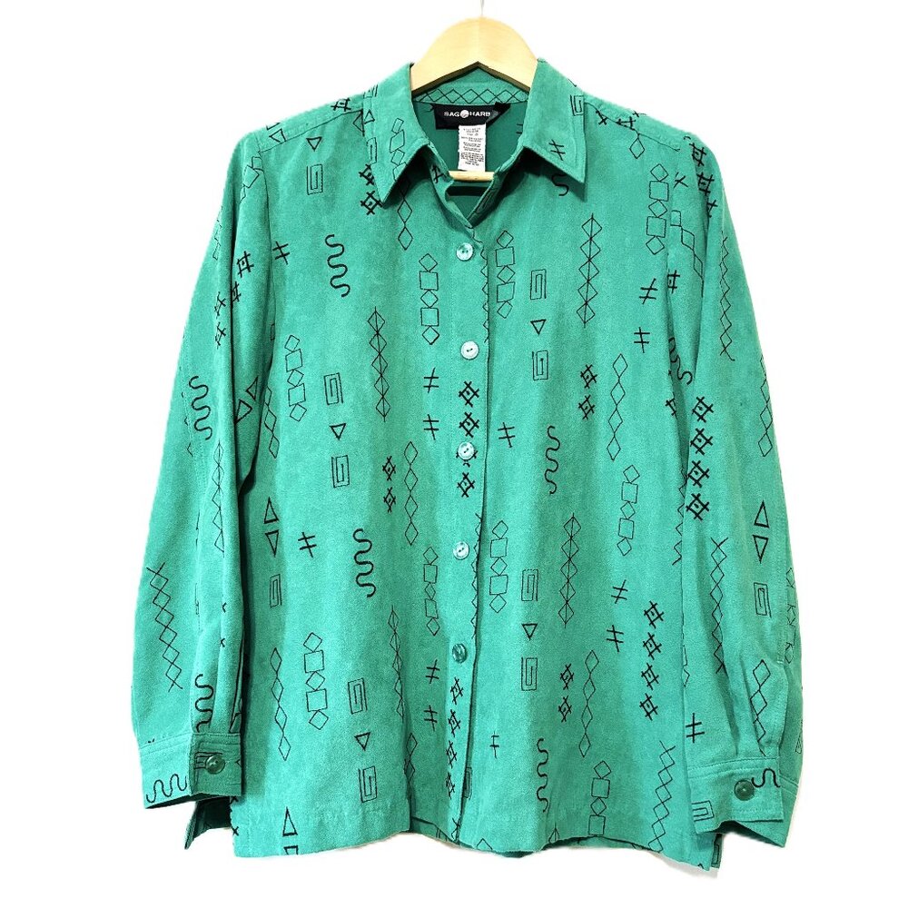 Vintage Sag Harbor Faux Suede Southwest Embroidered Shirt, Size 10